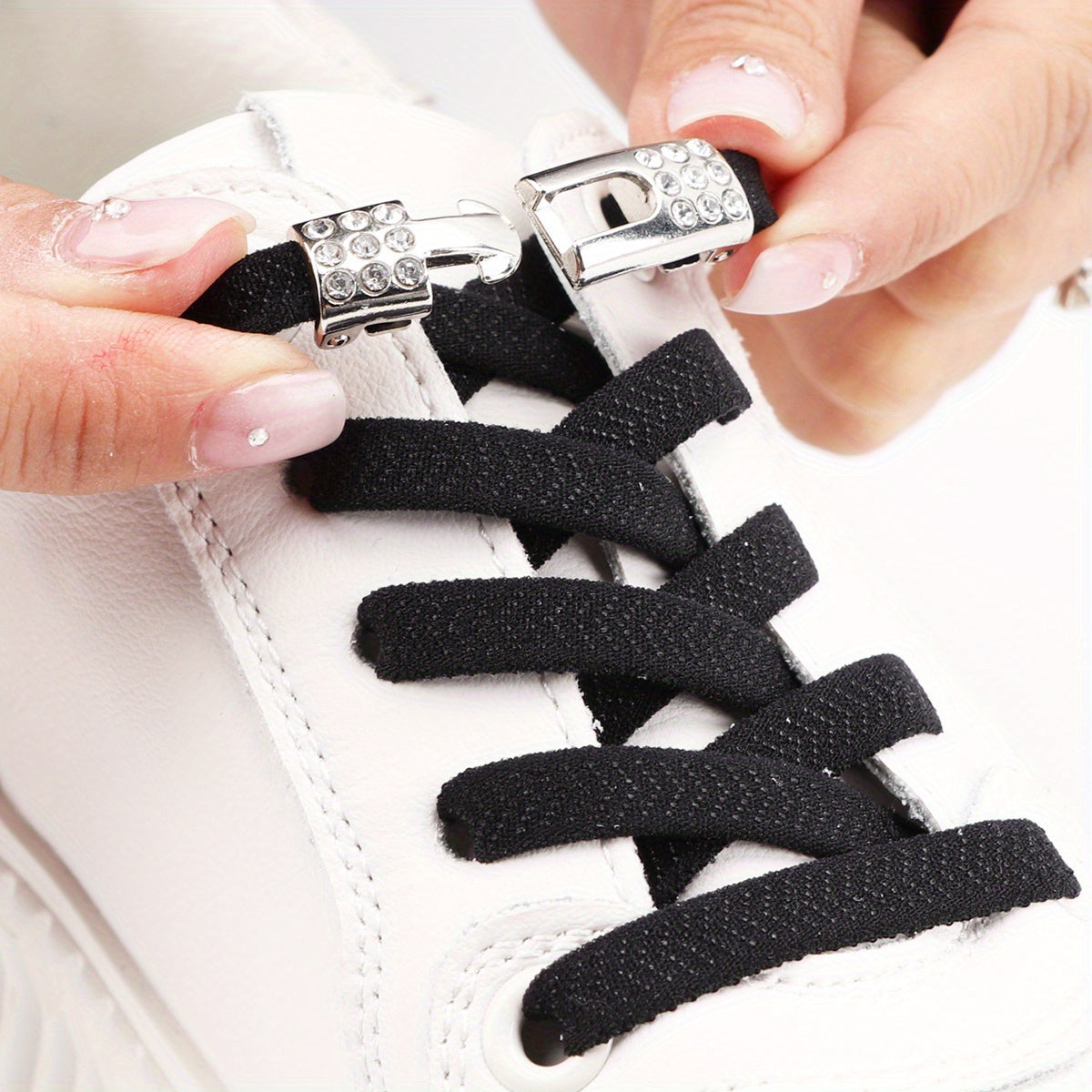 Unisex Rhinestone No-Tie Shoelaces With Buckle Polyester Fashion Sneakers Accessories