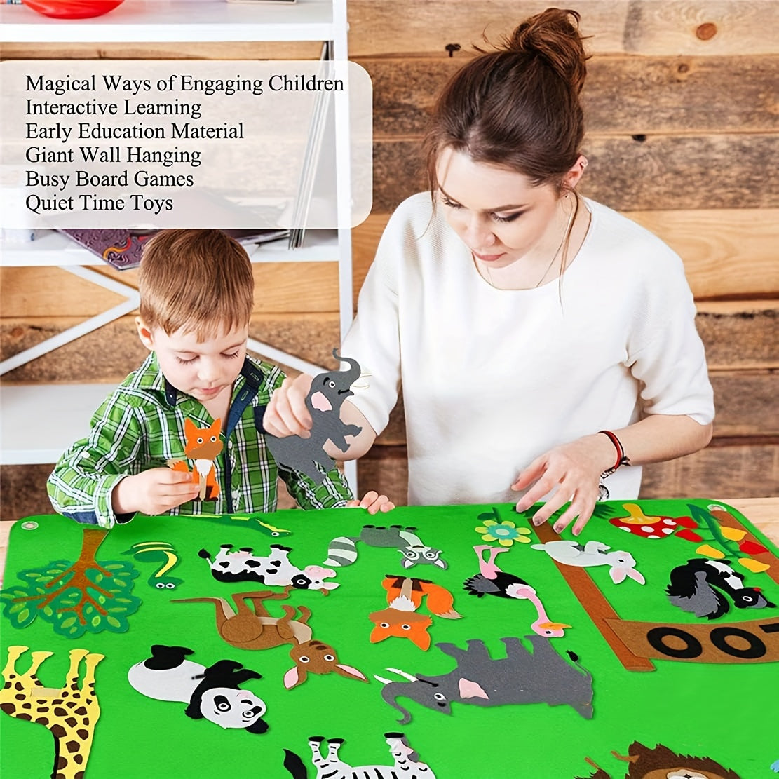 Educational Felt Story Board Set for Children with Animal Figures for Wall Hanging