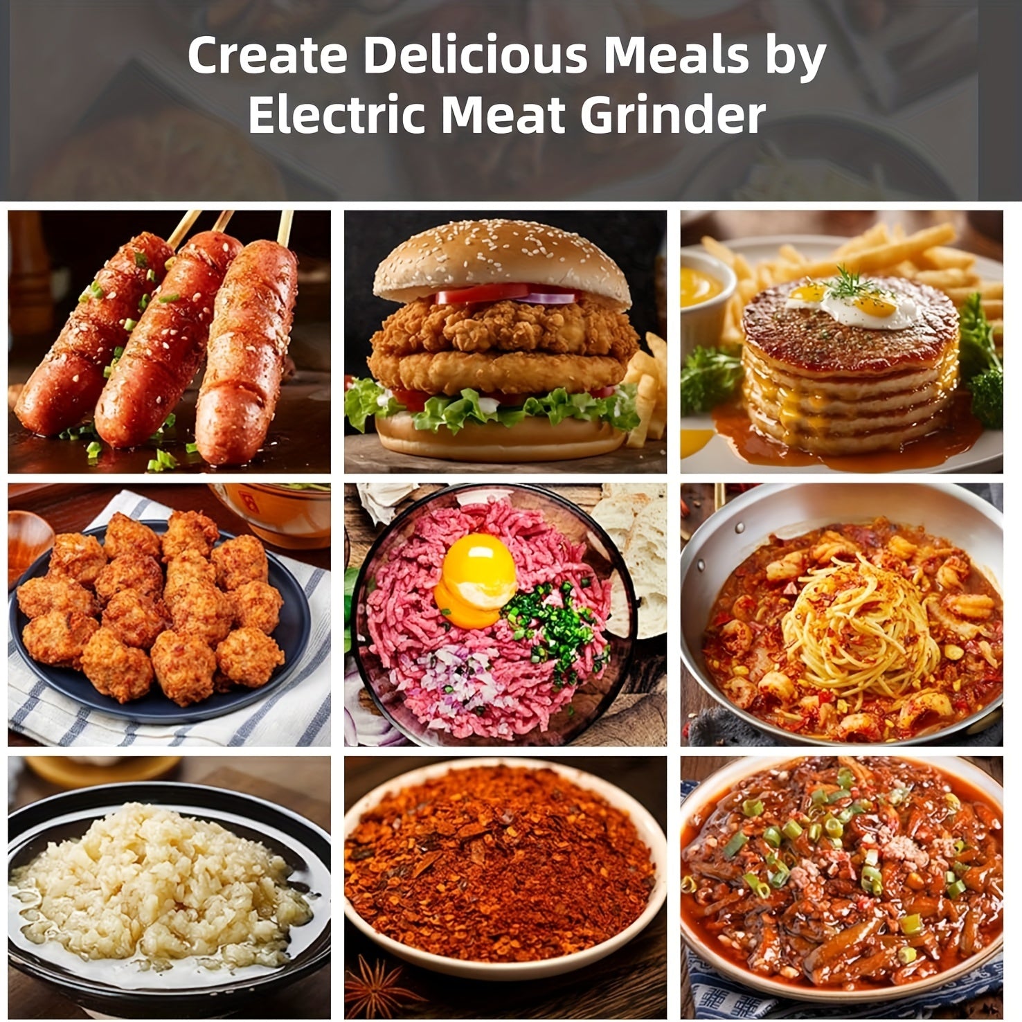 Molino de carne eléctrico de acero inoxidable con accesorios 220-240V enchufe europeo