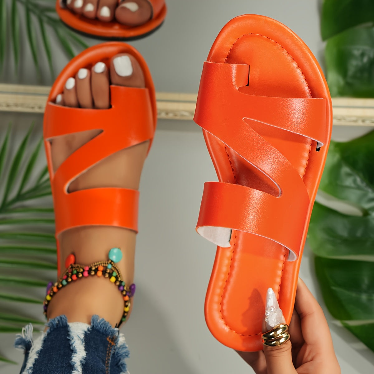 Women's Brown Slide Sandals Open Toe Flat Casual Beach Shoes