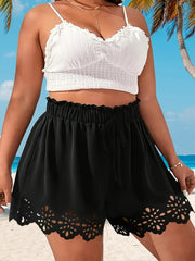 Plus o'lchamli ayollar uchun kundalik bir rangli shortlar polyester spandeks to'g'ri oyoqli bahor ta'tili