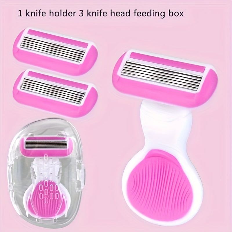 Women Compact 6-Layer Manual Razor with Non-Slip Handle and Replaceable Blades