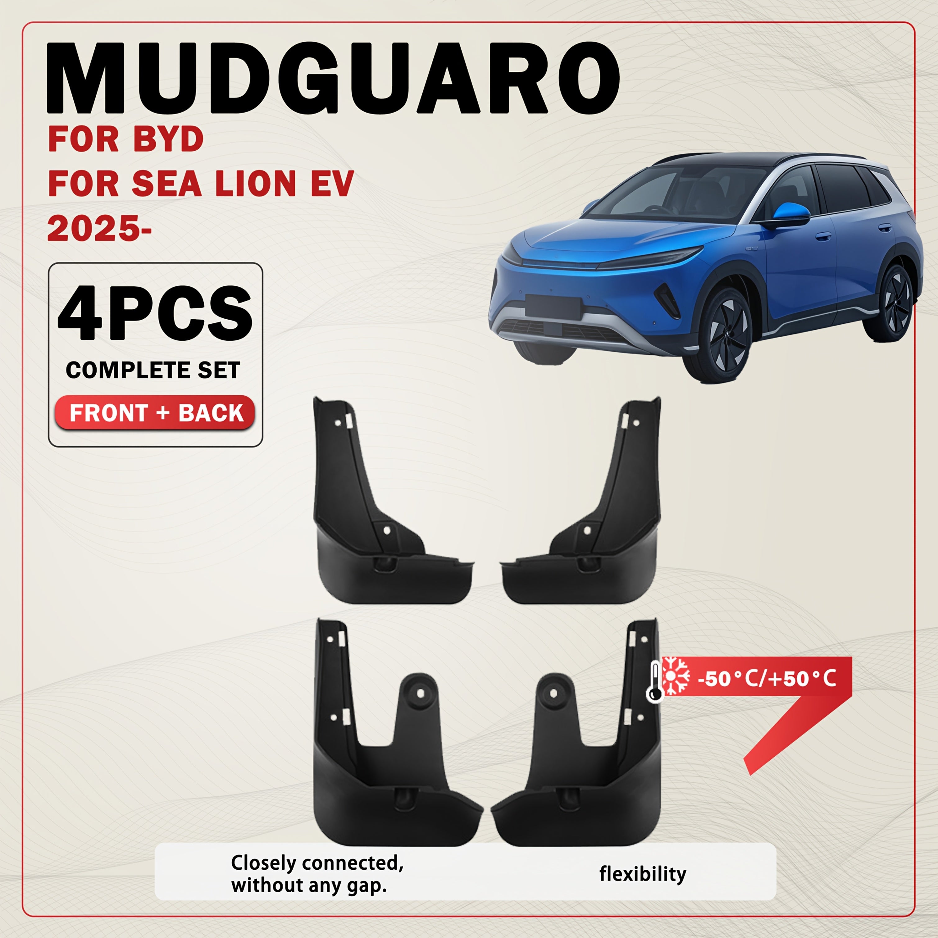 Car Mud Flaps Set for EV Splash Guards Durable Black PP No Drilling