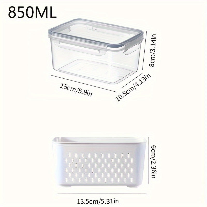 Reusable Food Storage Container Set 2/4pcs with Drain Basket and Lid for Fruits and Vegetables