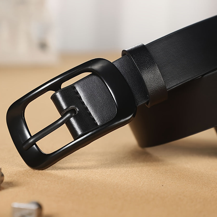 Black Retro Style Pin Buckle Belt Made from Solid Color PU Leather for Women