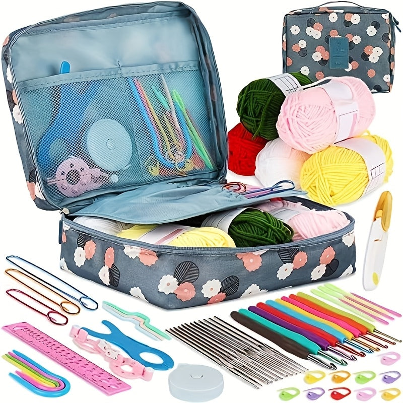 Beginner Crochet Kit with Yarn Hooks and Storage Bag in Vibrant Colors