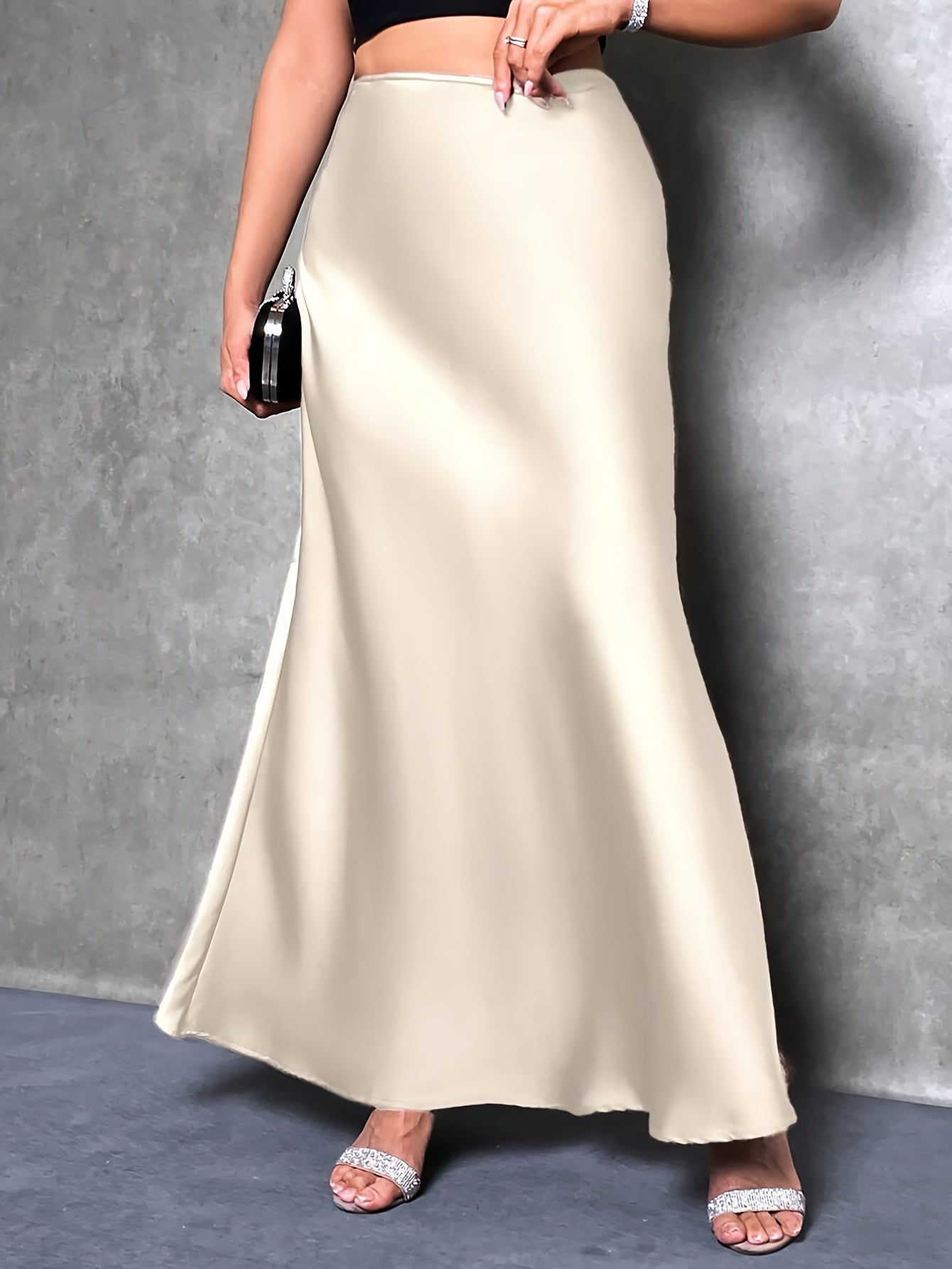 Women's Satin Maxi Skirt Black Plus Size Flowing Event Wear