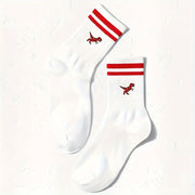 Women Dinosaur and Striped Print Sports Socks Short 1 Pair