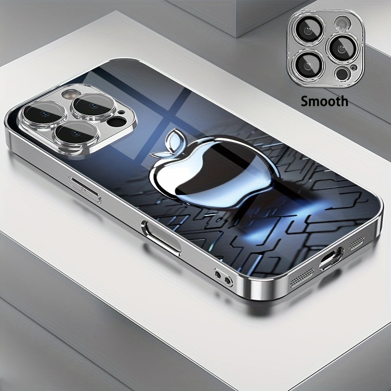 Reflective Blue Metal Texture Phone Case with Lens Protection for iPhone Models