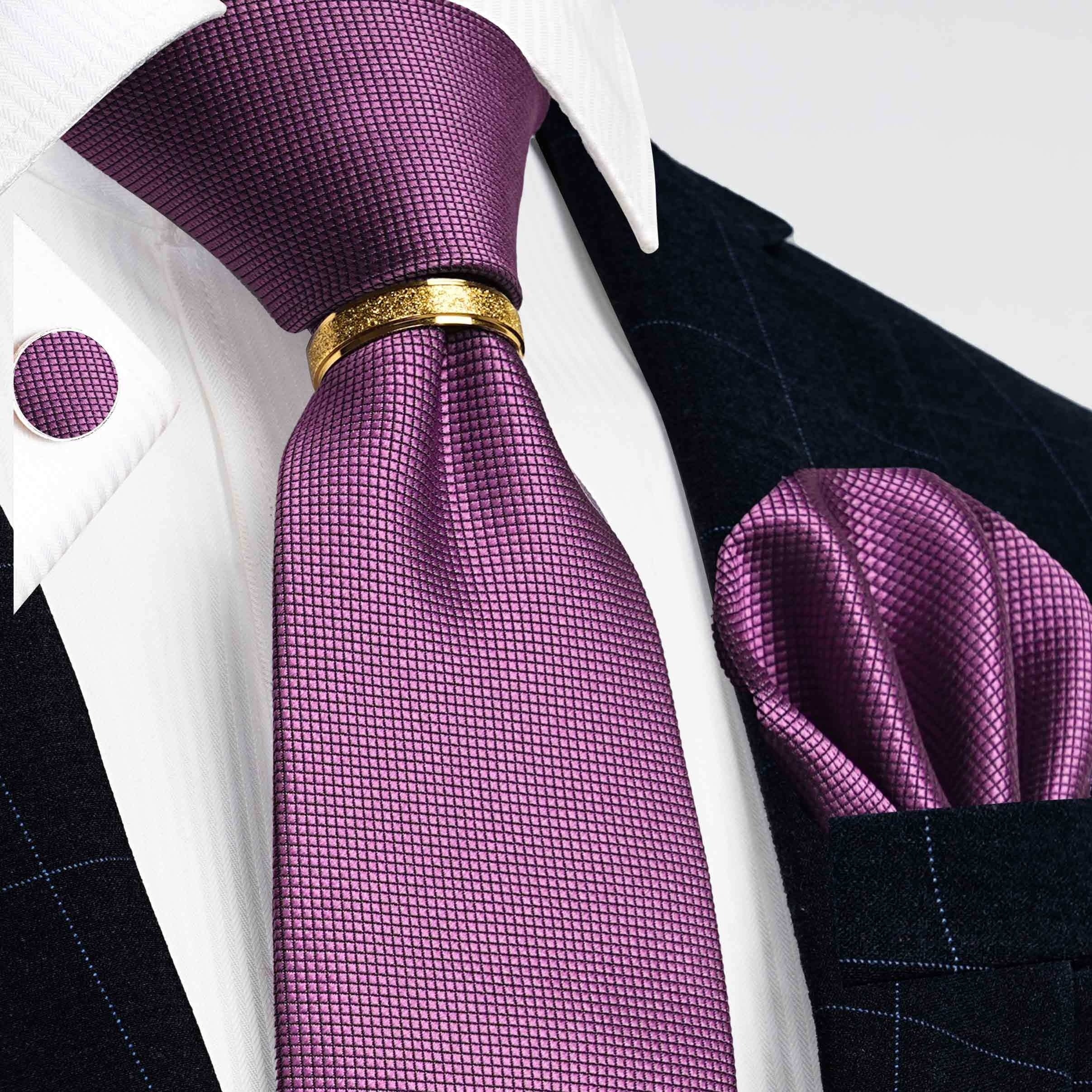 Men's 4-Piece Tie Set Necktie Pocket Square Cufflinks Gold Tie Clip for Weddings Groomsmen Business