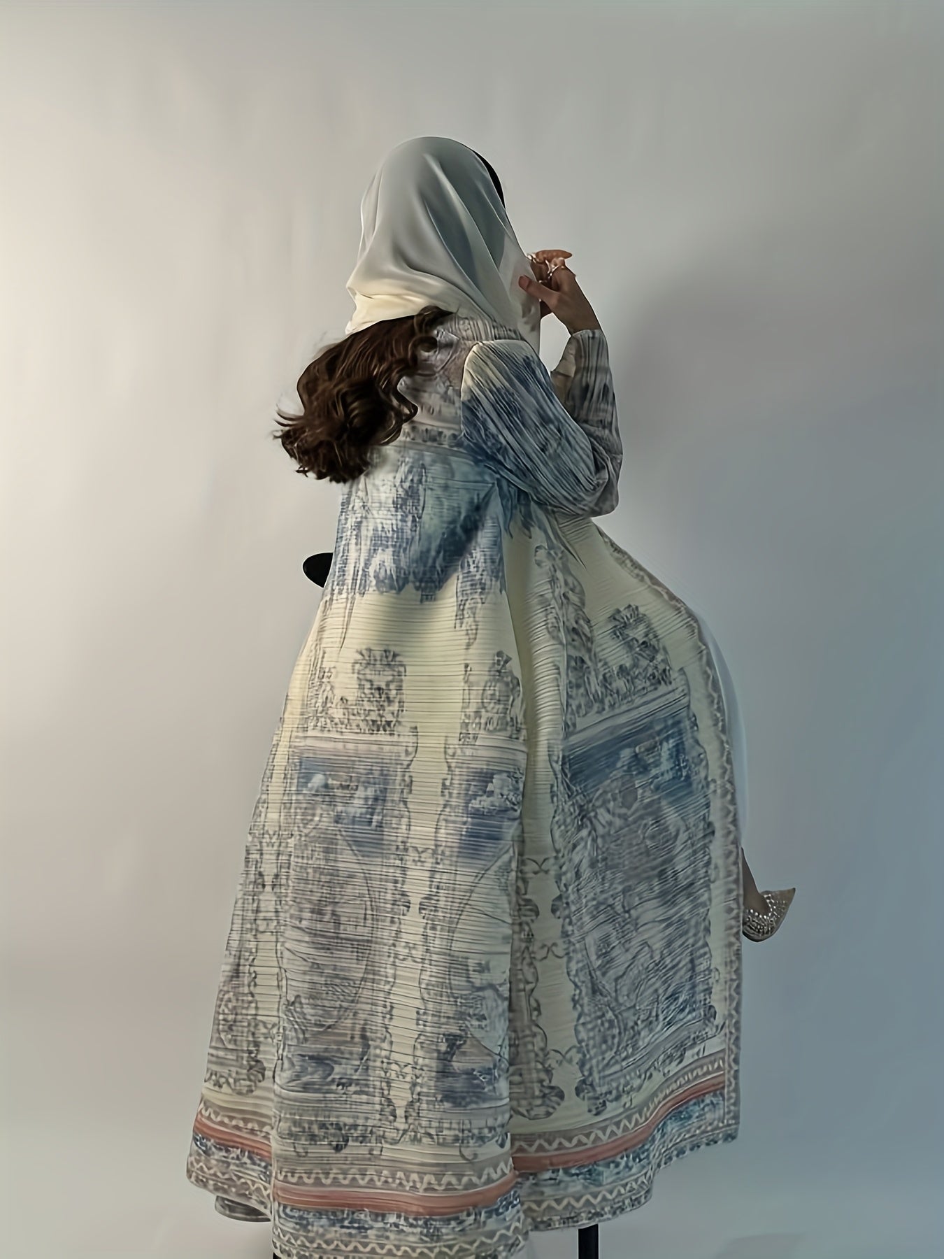 Plus o'lchamli vintage xarita bosma ro'ba kiyimi ochiq kardigan uzun yubka yengil hashamatli elegant kiyim