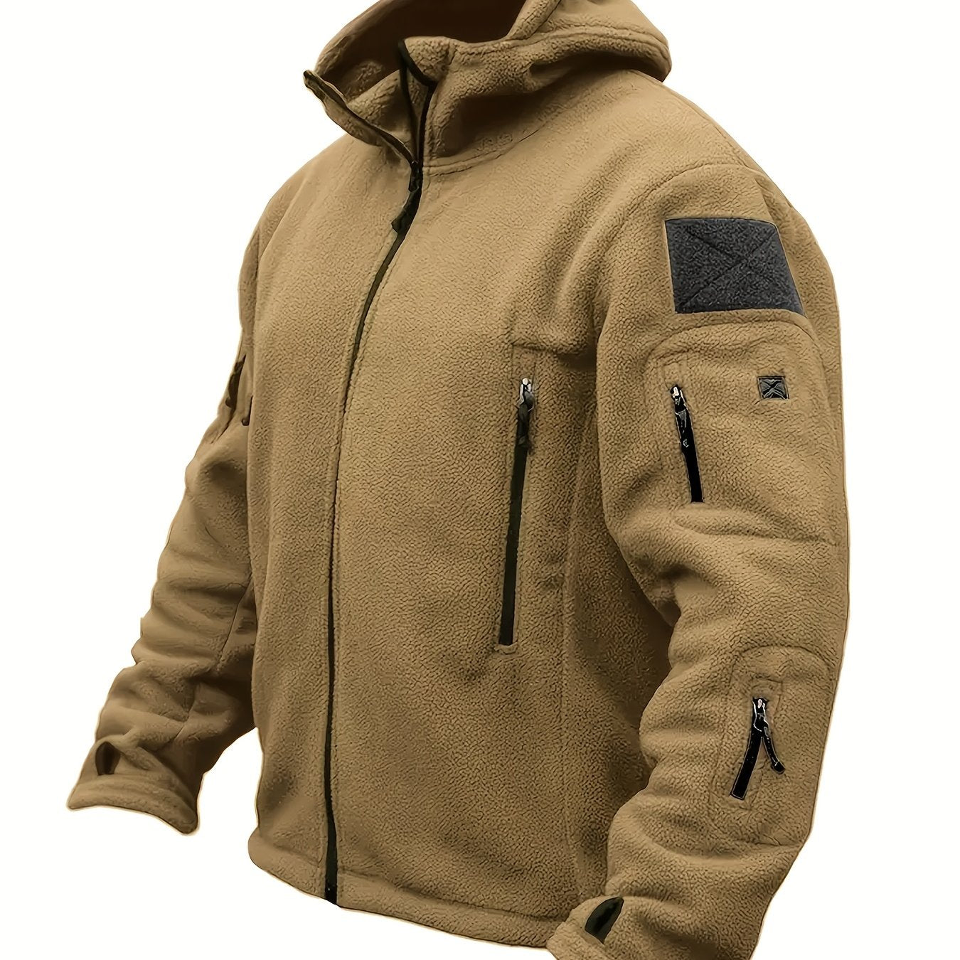 Men's Royal Blue Fleece-Lined Hooded Jacket with Zipper Pockets for Winter Outdoor Activities