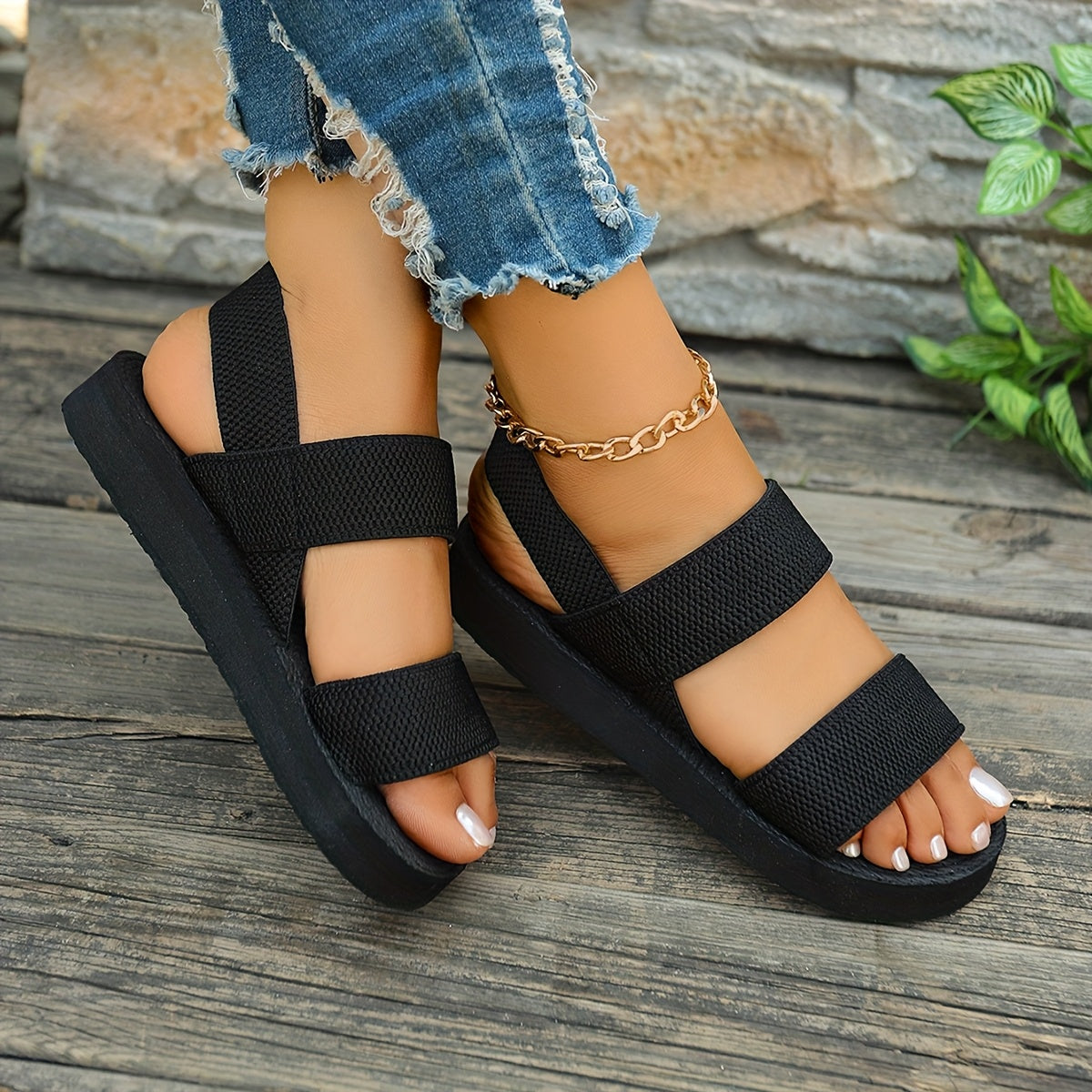 Women's Open-Toe Slip-On Sandals with Adjustable Straps, Breathable Fabric