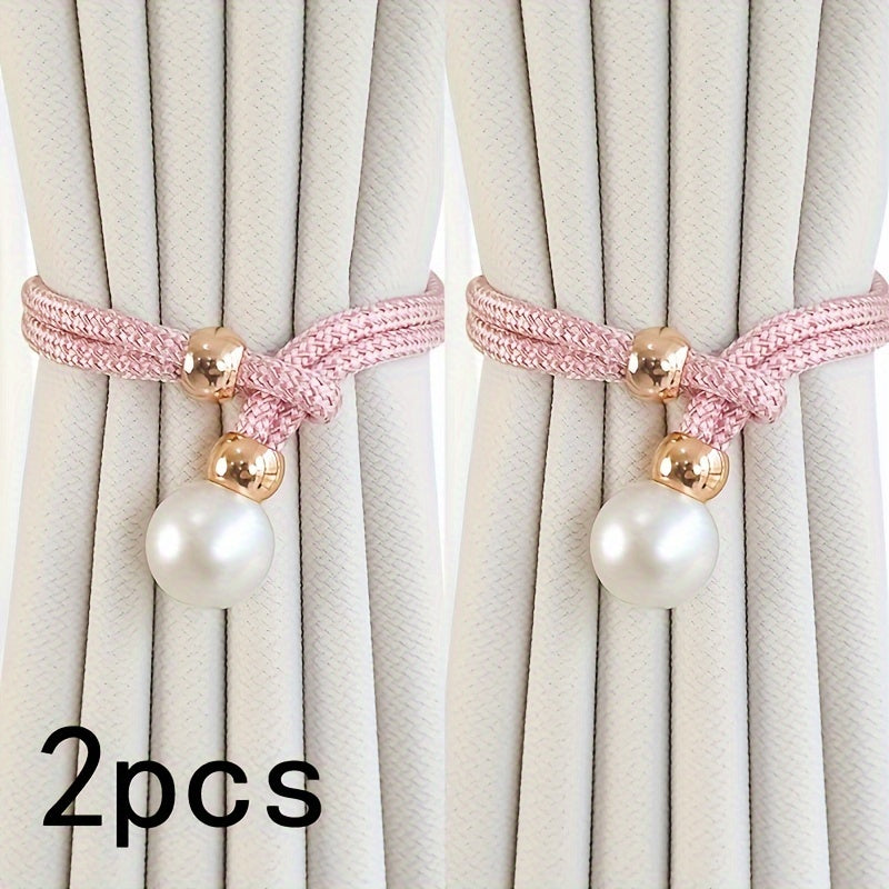 French Curtain Tiebacks with Faux Pearls, Elegant Drape Holdbacks for Home Decor