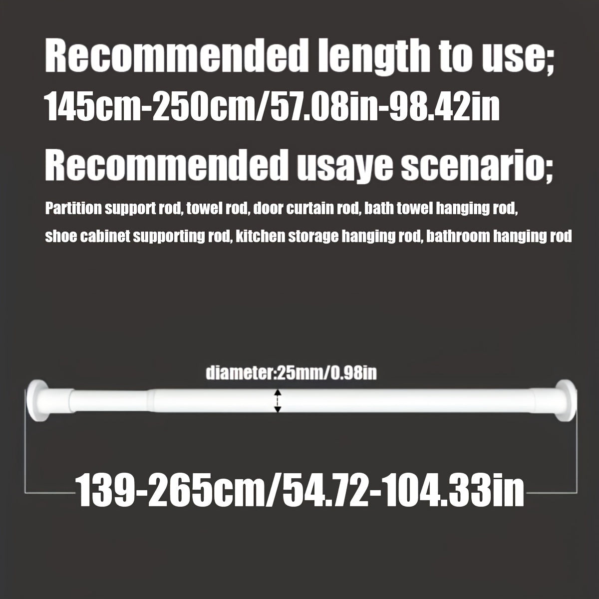 Ichki prujinasi bo'lgan teleskopik tayoq turli foydalanishlar uchun kuchli tortish kuchini ta'minlaydi, masalan, dush pardalari, quritish tokchalari, deraza bezaklari, Rim tayoqlari va shkafni qo'llab-quvvatlash.