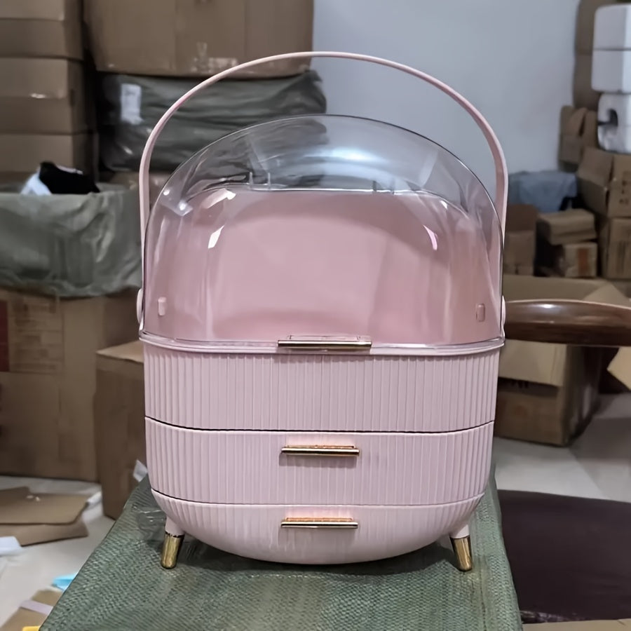 Cosmetic Storage Organizer with Cover and Desktop Cabinet for Makeup and Accessories