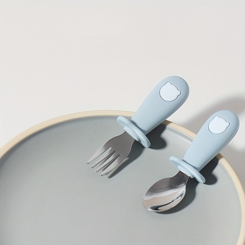 Children's Silicone Tableware Set with Stainless Steel Dinnerware and Feeding Utensils