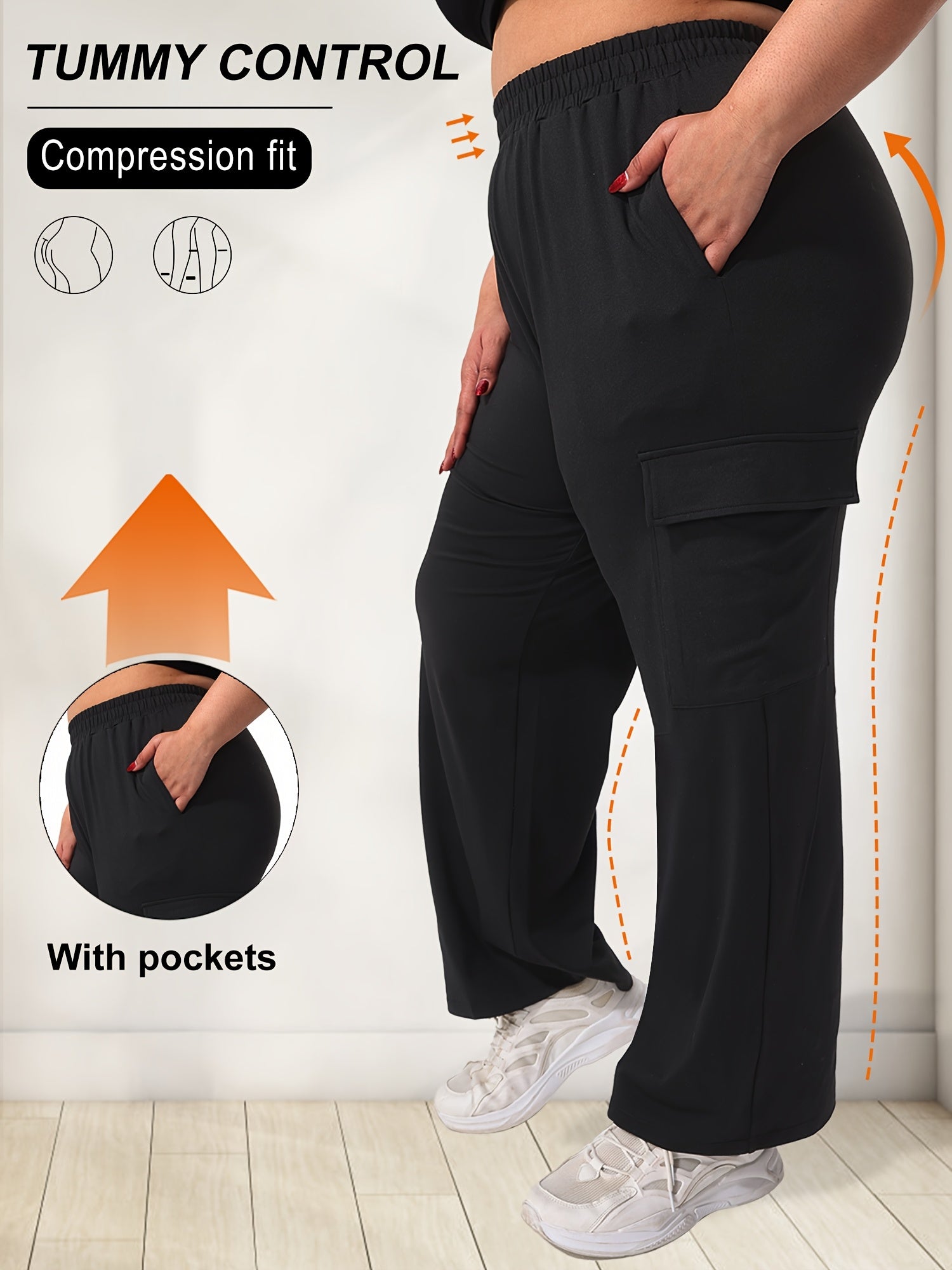 Plus Size High-Waisted Straight-Leg Work Pants Summer Spring Black Size Plus