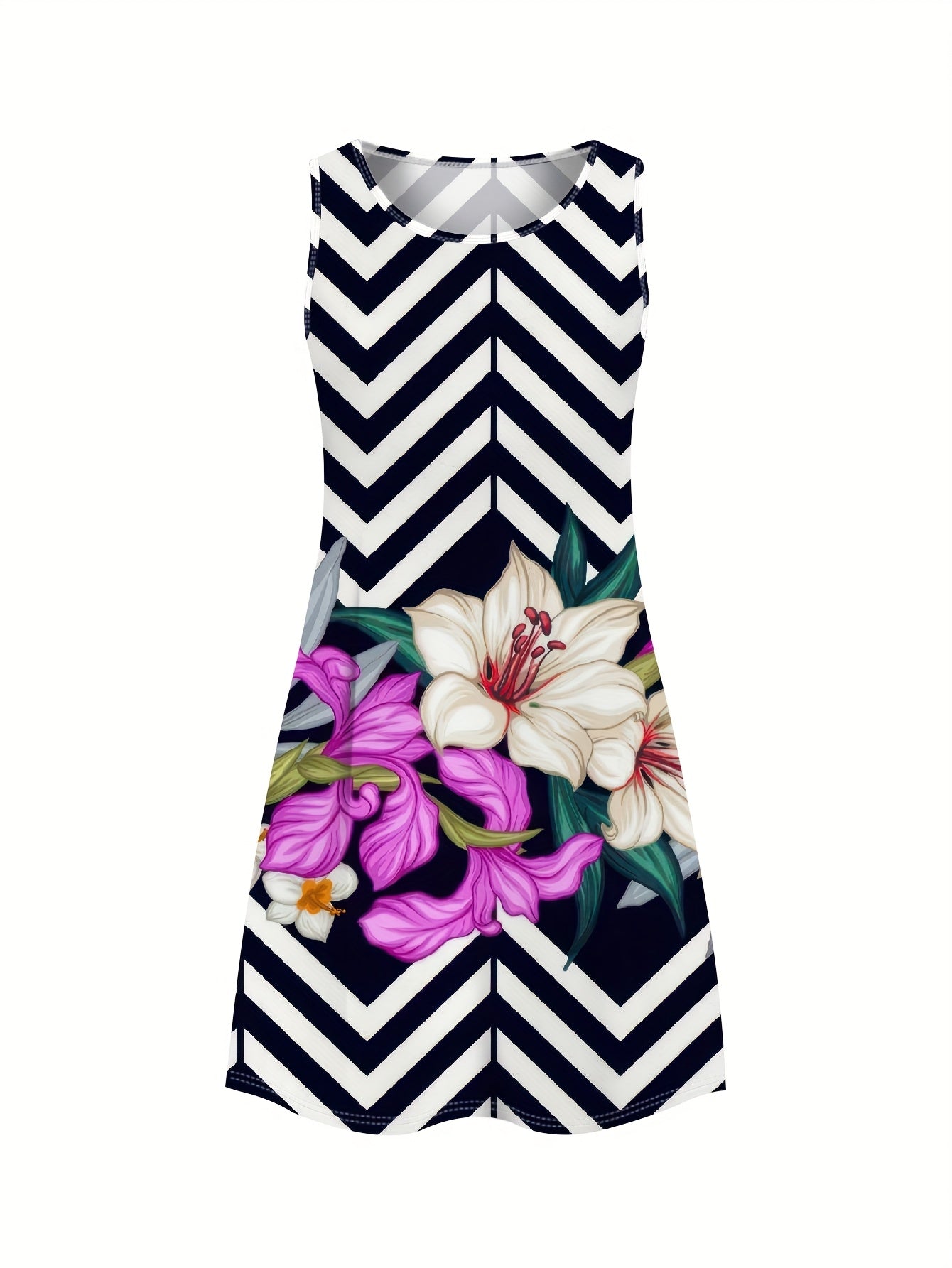 Plus Size Women's A-Line Dress Geometric Chevron Floral Lightweight Summer Casual