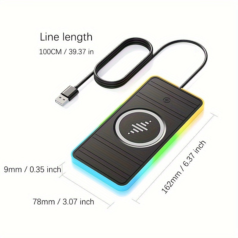 RGB Colorful Wireless Car Charger with 15W Fast Charging and Anti-Slip Board