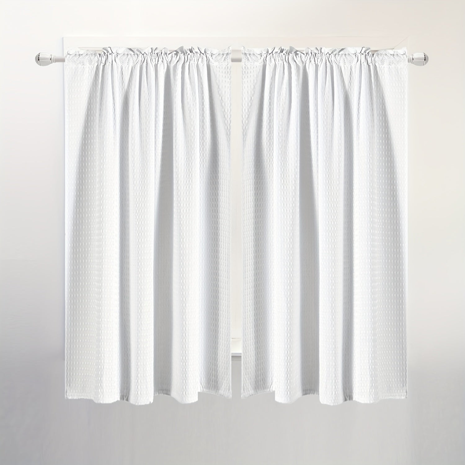 Set of 2 Waterproof Waffle Weave Half Window Curtains for Bathroom Kitchen Coffee Shop