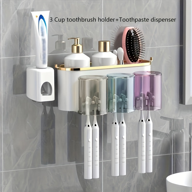 Wall-Mounted Toothbrush Holder Set with Adhesive for Easy Installation Bathroom Organizer for Toothbrushes Toothpaste Razor and Cups