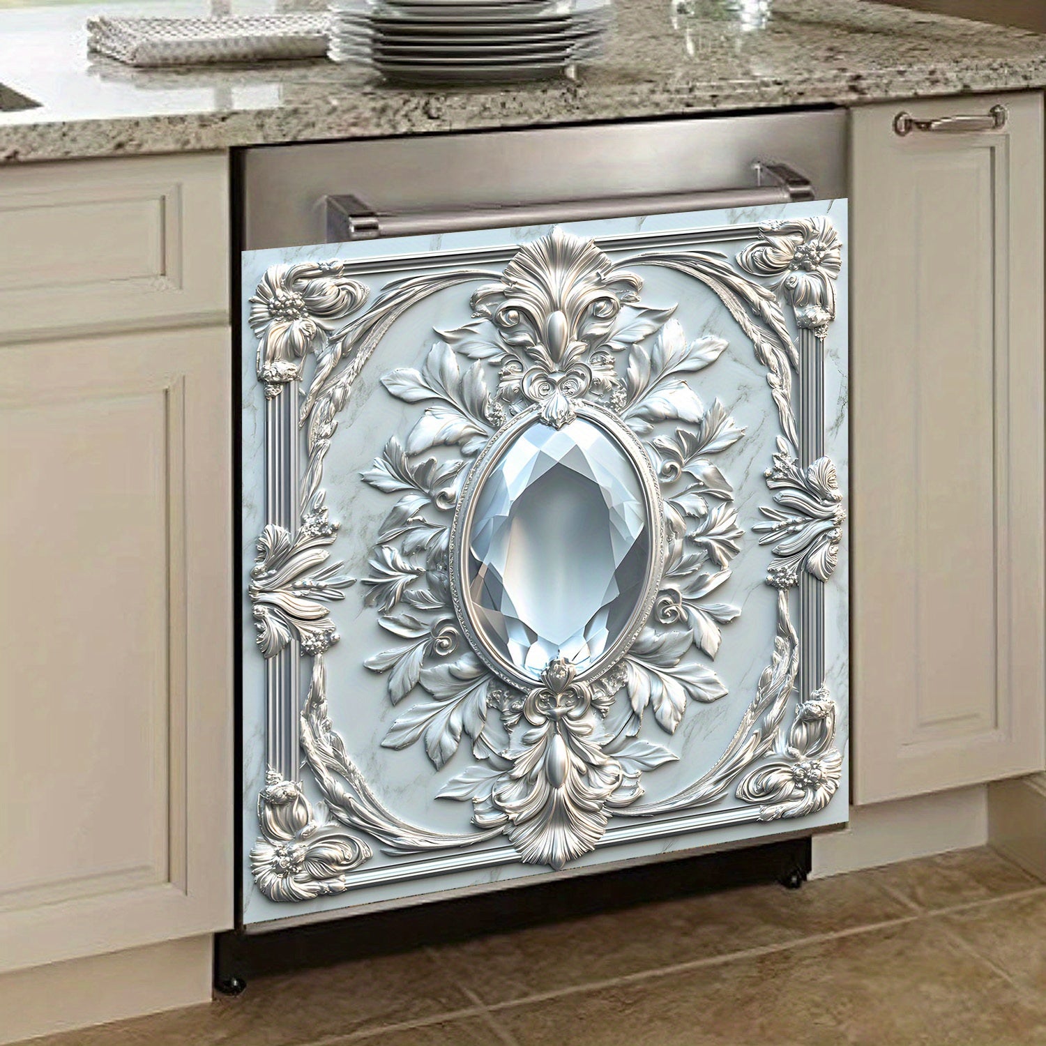 Kristal Gem Ramka Pishirish Mashinasining Qopqog'i Suv o'tkazmaydigan Isitishga chidamli Gul dizayni 58.5x65 sm