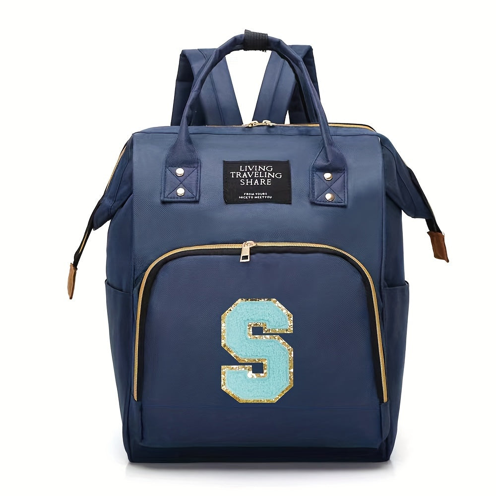 Blue Polyester Diaper Bag with Multiple Compartments and Bottle Holder