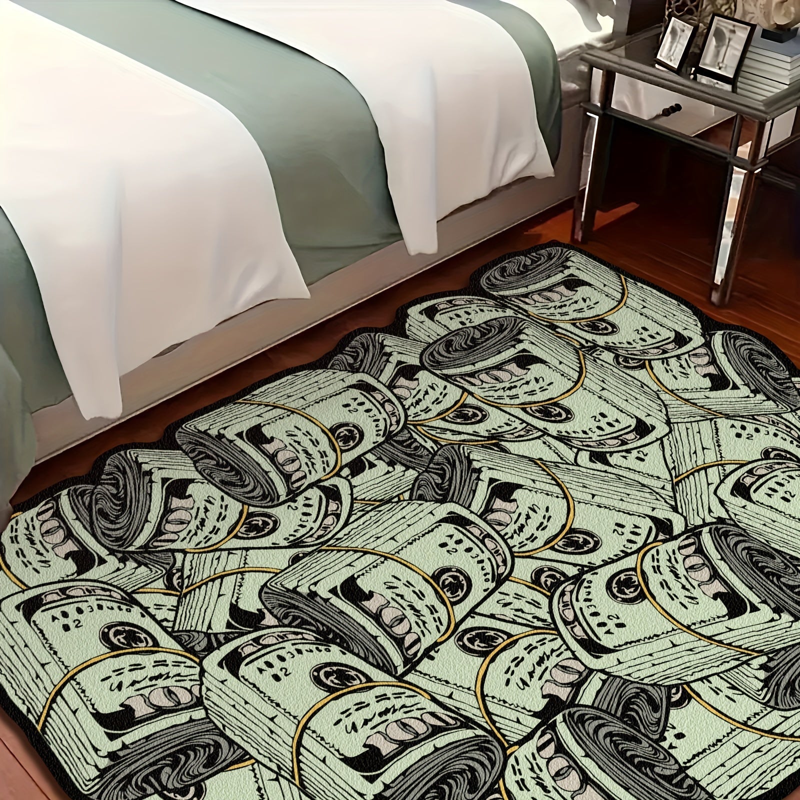 Festive Dollar Bill Pattern Carpet for Living Room or Bedroom Soft and Comfortable