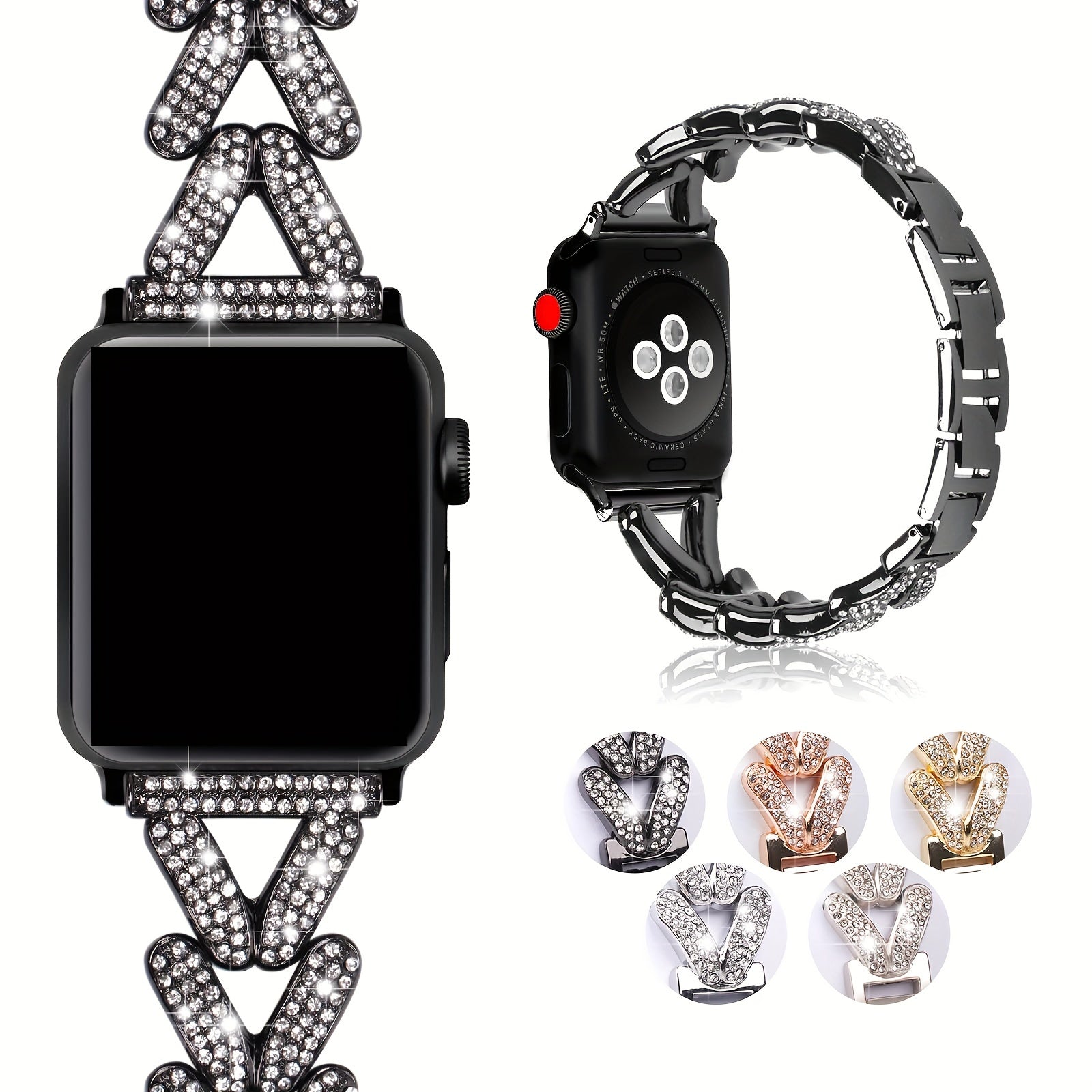 Women's Metal Floral Rhinestone Watch Bands for 38mm to 49mm Smartwatches