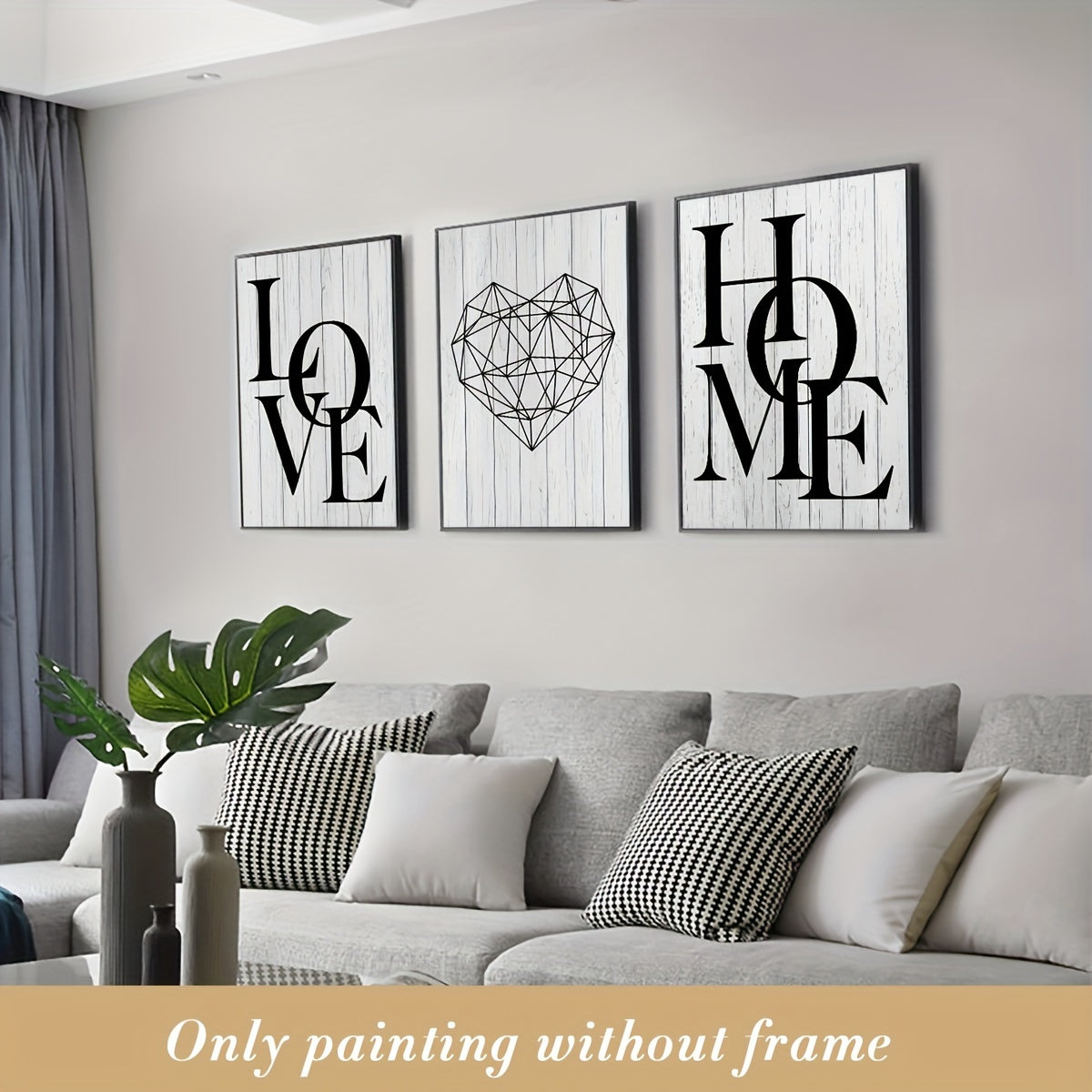 Scandinavian Black and White Canvas Wall Art Set Geometric Heart Modern Living Room Decor