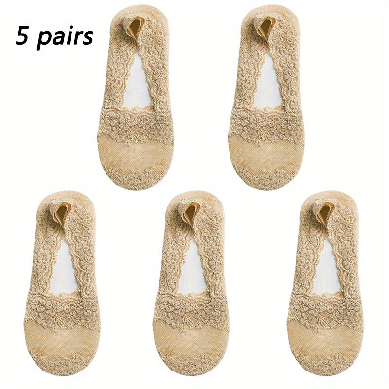 Women's Summer No-Show Socks Breathable Mesh Floral Lace Sweat-Absorbent