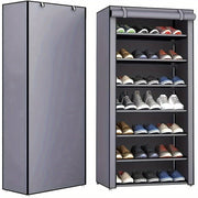 Metal Shoe Rack with Dustproof Cover Vertical Storage Easy Assembly Grey 68.58cm