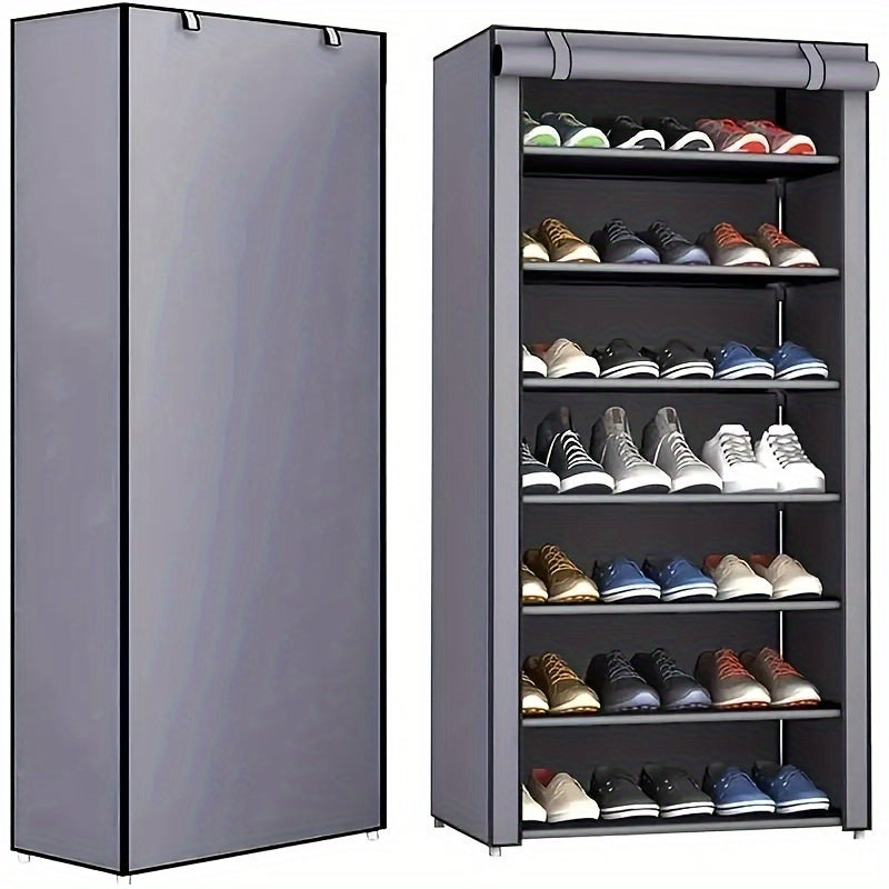 Metal Shoe Rack with Dustproof Cover Vertical Storage Easy Assembly Grey 68.58cm