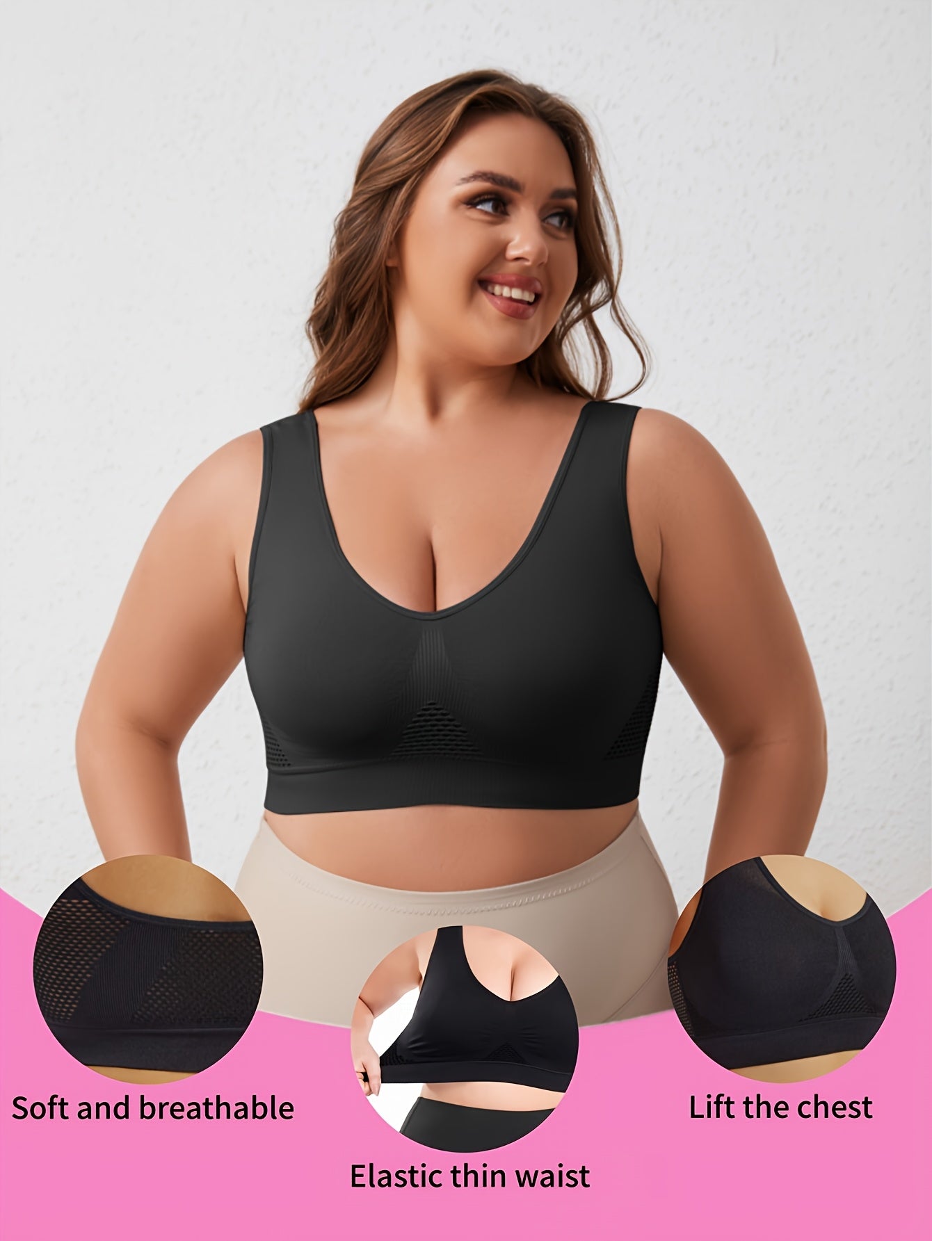 Women's Seamless Breathable Mesh Sports Bras 1XL-5XL Black Beige Blue