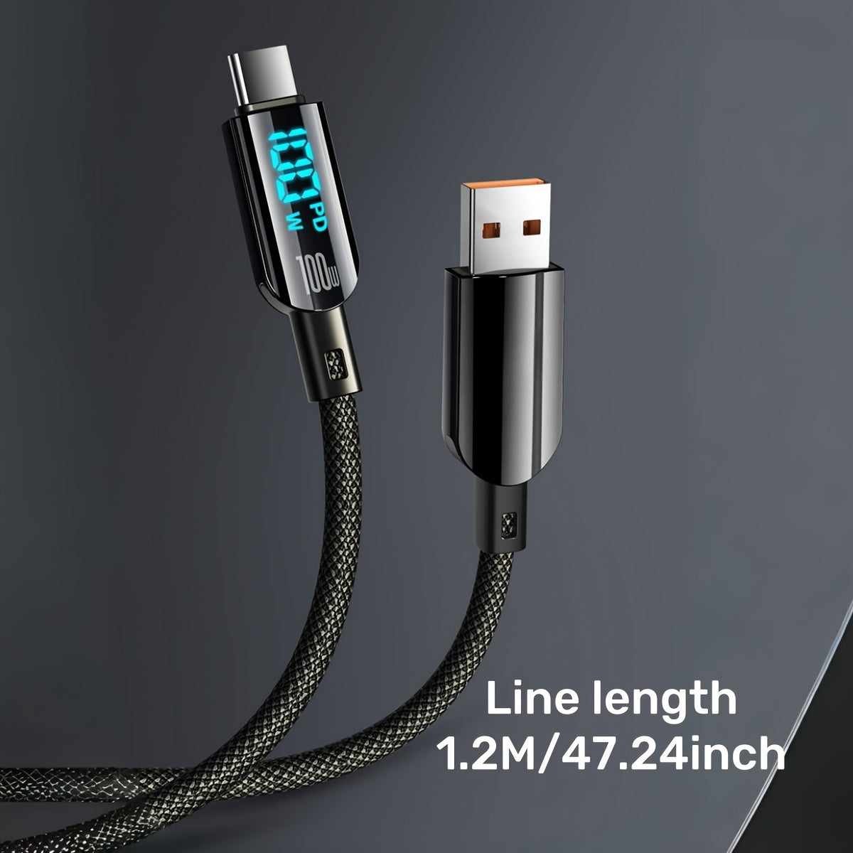 Fast Charging Braided USB Data Cable with Digital Display 100W USB-A to Type-C 60W Type-C to Type-C