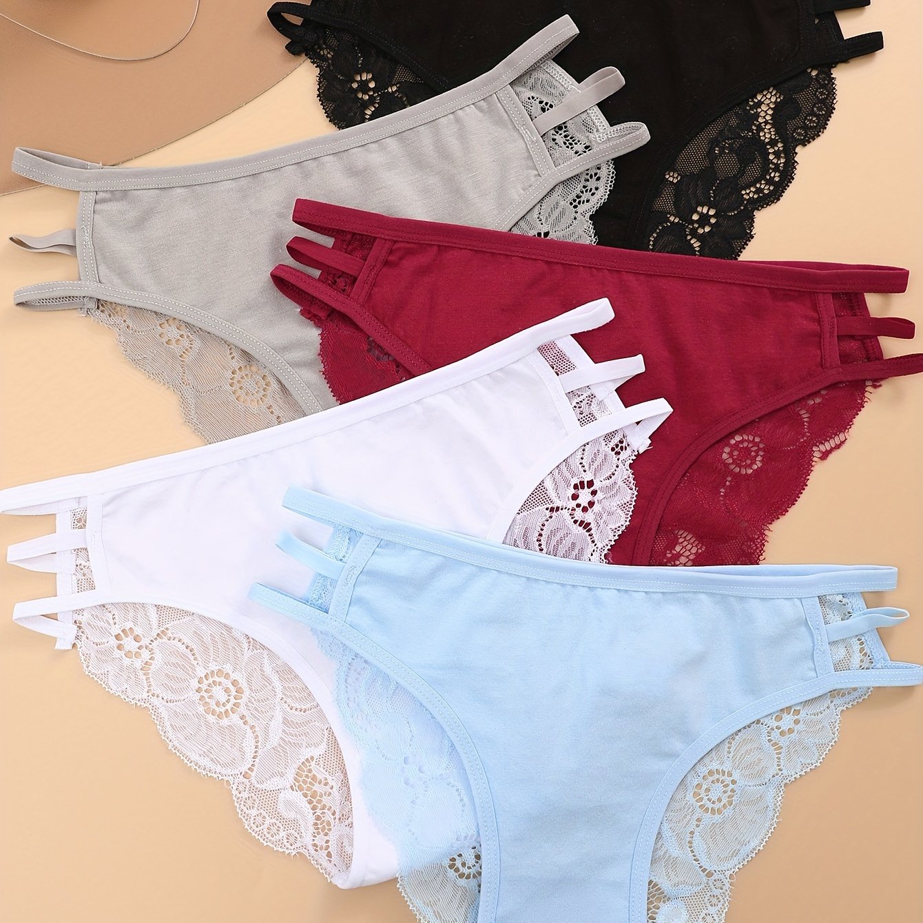 Women's Lace Semi Sheer Briefs Breathable Cotton Panties Pack of 5