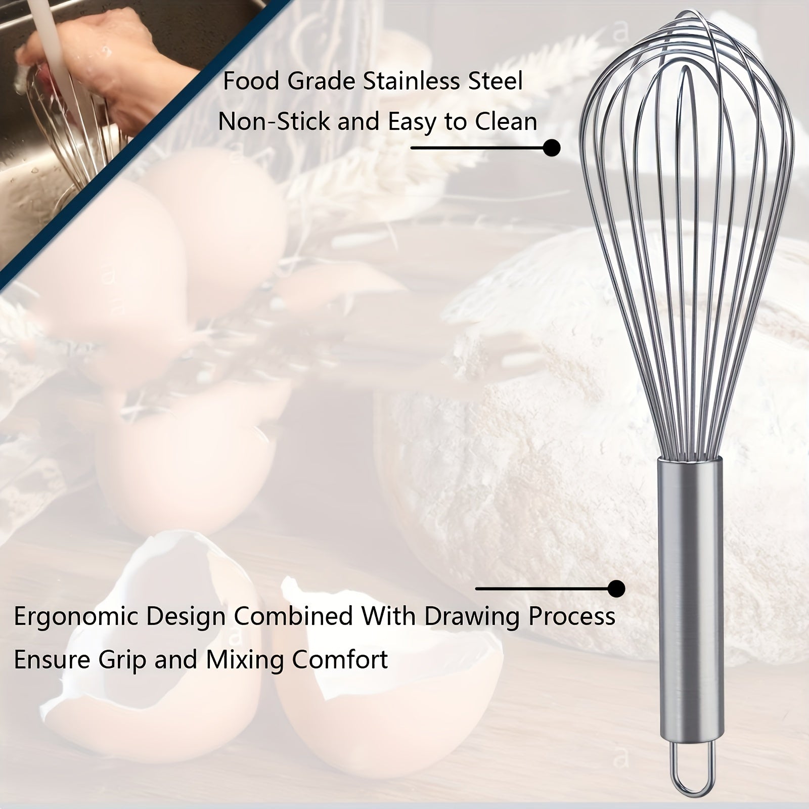 Stainless Steel Kitchen Whisk Set of 3 Manual Beaters for Baking and Cooking