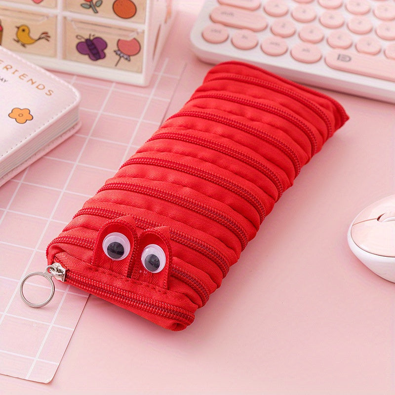 Cute Caterpillar Pencil Case with Large Capacity for Students and Makeup Storage
