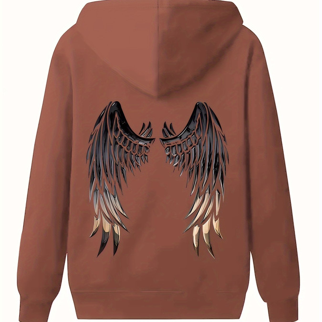 Plus Size Wings Print Drawstring Hoodie Casual Long Sleeve Winter Women