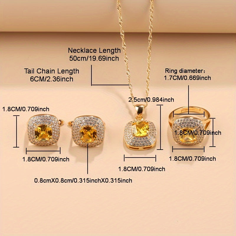 Women’s 4-Piece Jewelry Set Gold Plated Copper with Zirconia Synthetic Stones for Special Occasions
