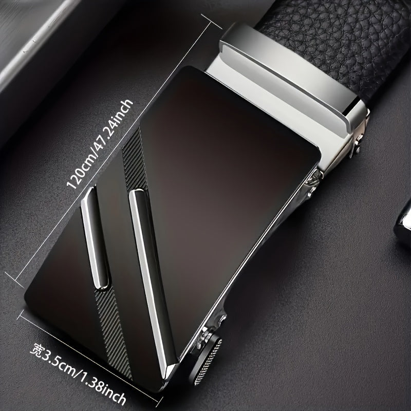 Cinturón casual de negocios para hombre con hebilla automática, patrón de lichi de doble barra, ajustable en PU