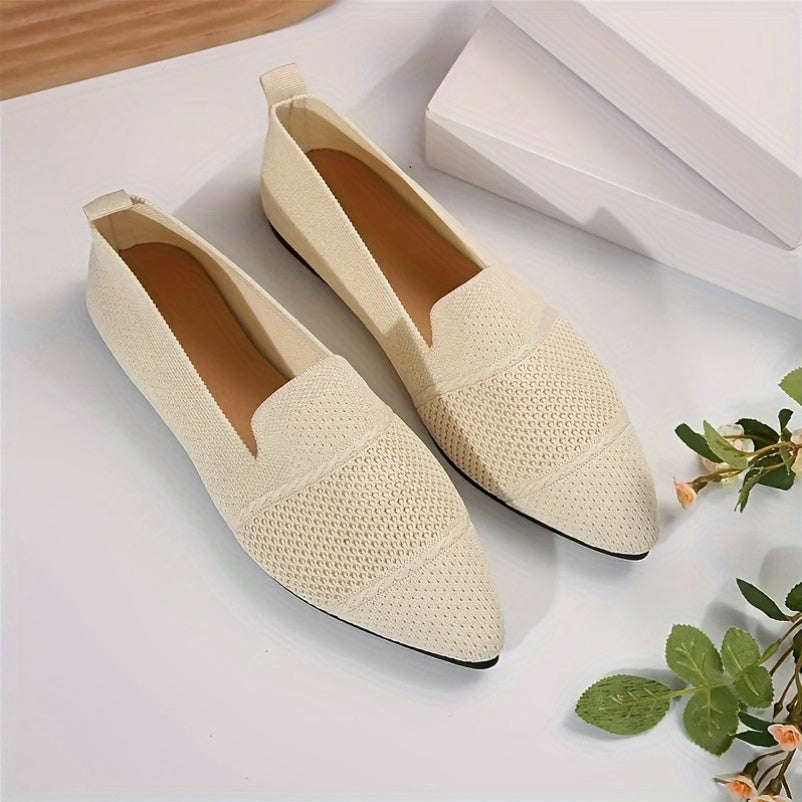 Ayollar uchun pointed toe slip-on tufli nafas oluvchi mato bej kundalik rasmiy
