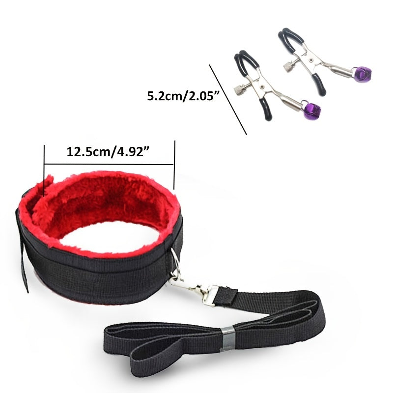 Kattalar uchun bog'lash to'plami, yotoqda cheklovlar to'plami, kamarlar, niqob va plagin bilan