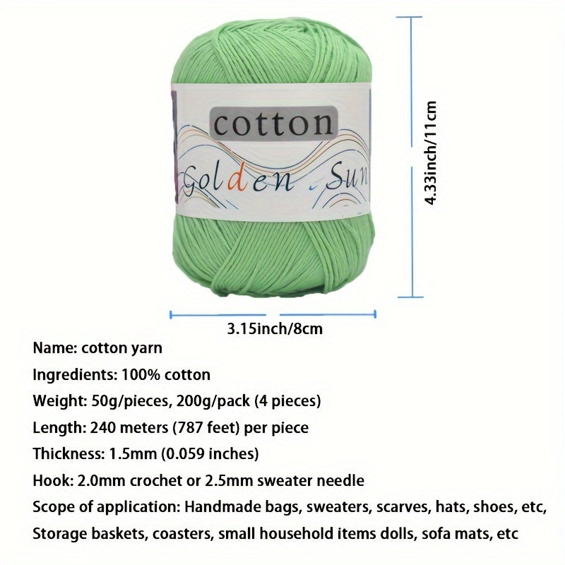 4pcs Cotton Yarn Medium Weight for Crocheting Knitting Multicolor Gradient Autumn Leaves Design