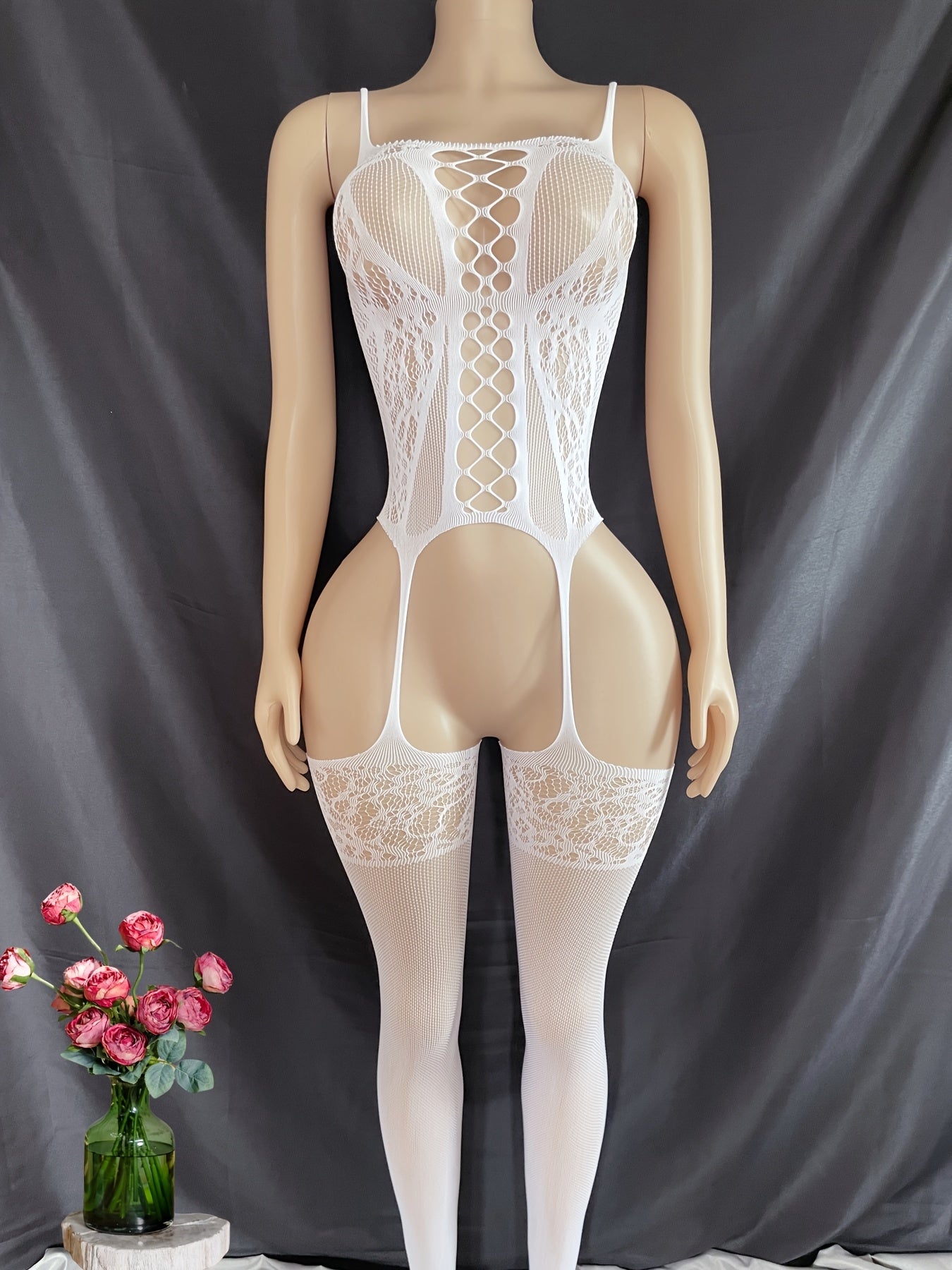 Body de encaje para mujer talla grande con malla, con entrepierna abierta, lencería, bikini, traje de baño y vestido