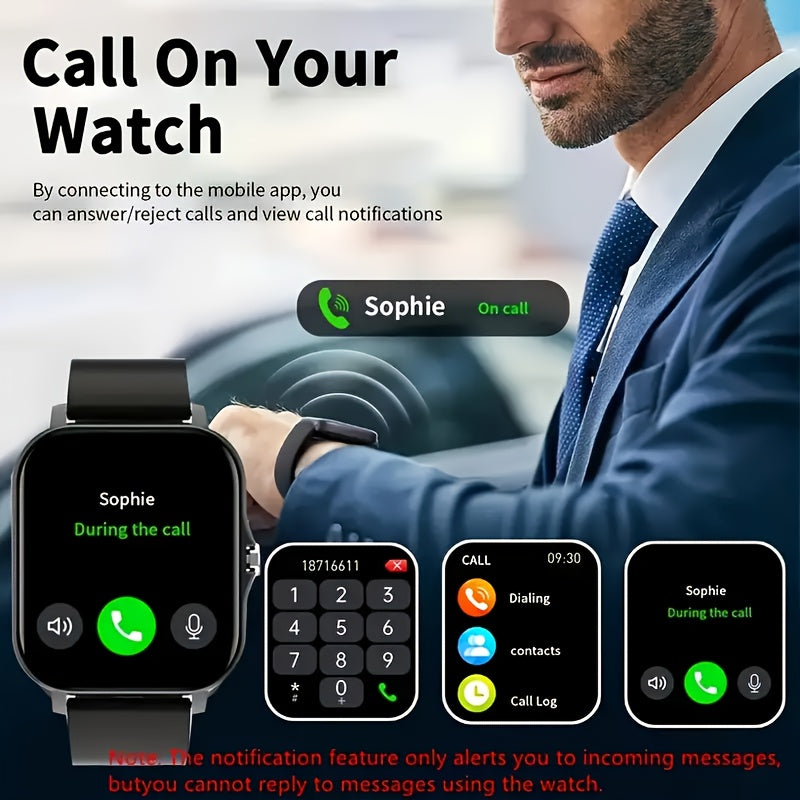 Big Screen Smart Watch with Wireless Call Sedentary Reminder Sports Modes Custom Watch Faces Weather Display Message Alerts Compatible with Android iPhone