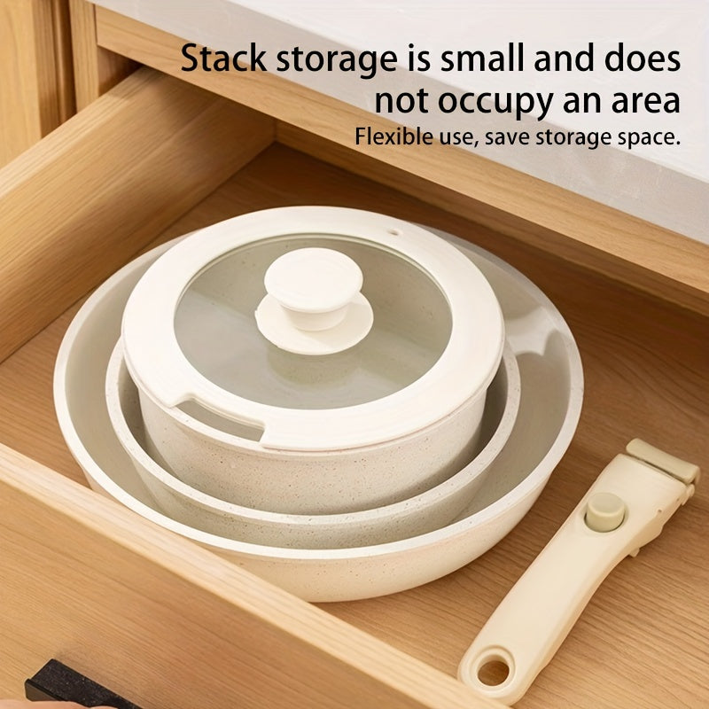 Induksion gaz plitasi uchun ajraladigan tutqichli 5 ta qismdan iborat Nonstick Maifan tosh idishlar to'plami