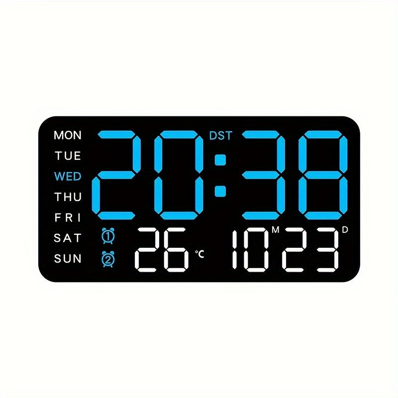 Digital Wall Clock with Temperature Date Time Alarms and Snooze Battery Powered