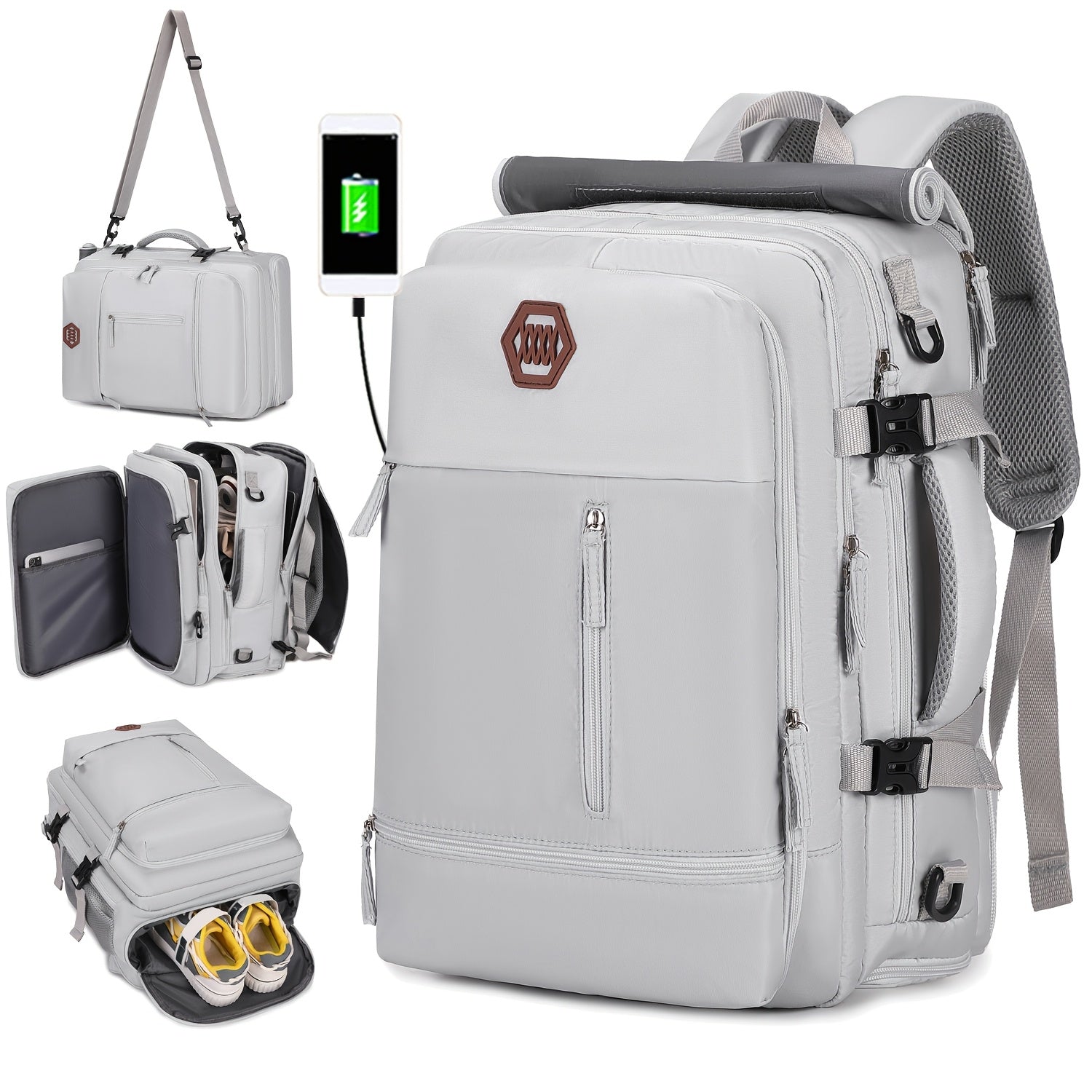 Large Polyester Backpack with Shoe Compartment USB Port and 17-Inch Laptop Storage